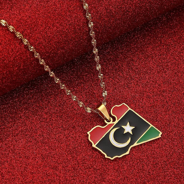 Libya Flag Map Necklace
