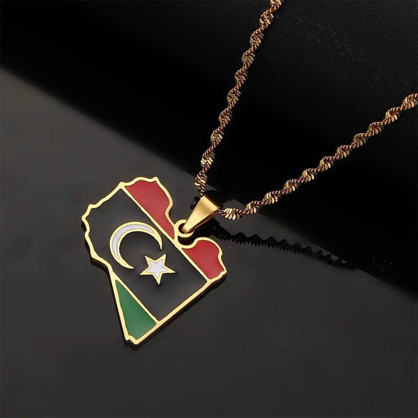 Libya Flag Map Necklace