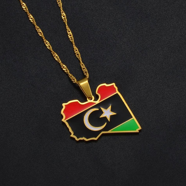 Libya Flag Map Necklace