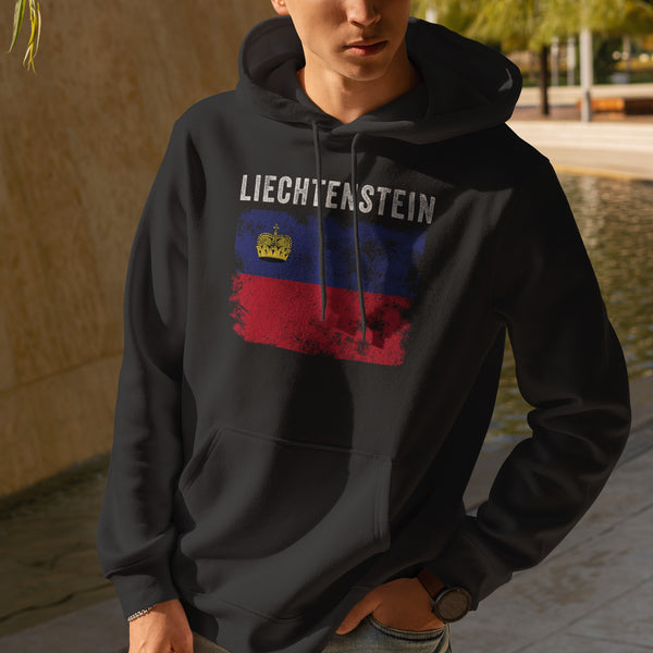 Liechtenstein Flag Distressed Hoodie