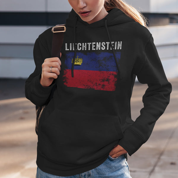 Liechtenstein Flag Distressed Hoodie