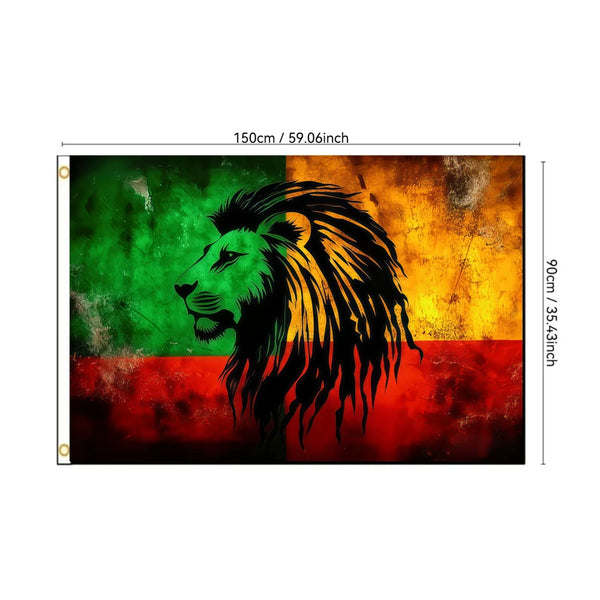 Lion of Judah Rasta Flag - 90x150cm(3x5ft) - 60x90cm(2x3ft) - Rastafari Lion Flag
