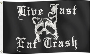 Live Fast Eat Trash Raccoon Flag - 90x150cm(3x5ft) - 60x90cm(2x3ft) - Funny Raccoon Flag