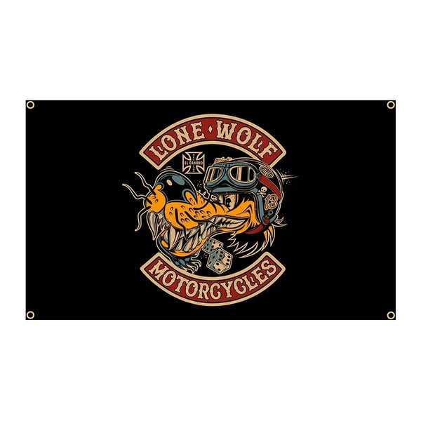 Lone Wolf Motorcycles Flag - 90x150cm(3x5ft) - 60x90cm(2x3ft)