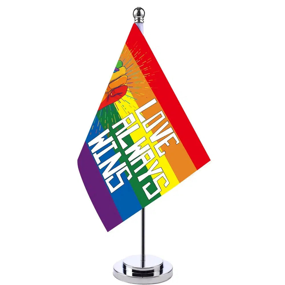 Love Always Wins Pride Desk Flag - Small LGBTQIA2S+ Table Flag