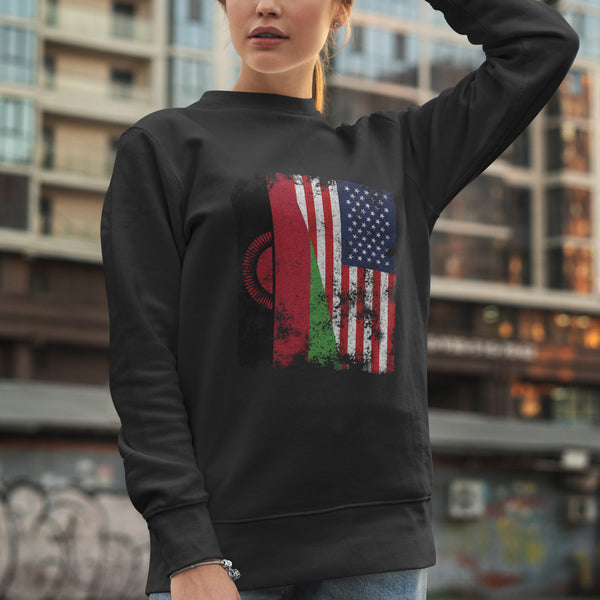 Malawi USA Flag - Half American Sweatshirt