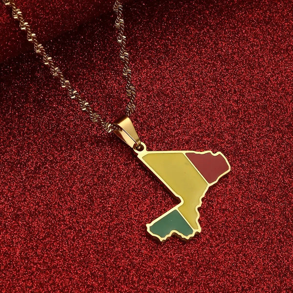 Mali Flag Map Necklace