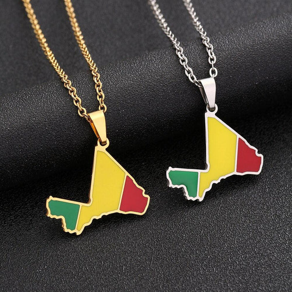 Mali Flag Map Necklace