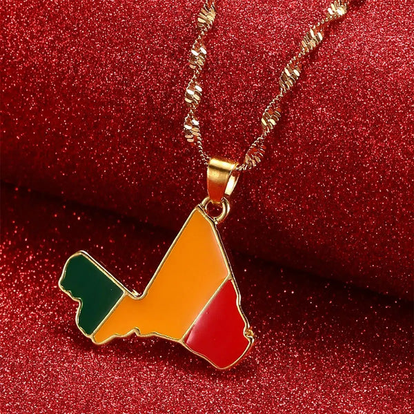 Mali Flag Map Necklace