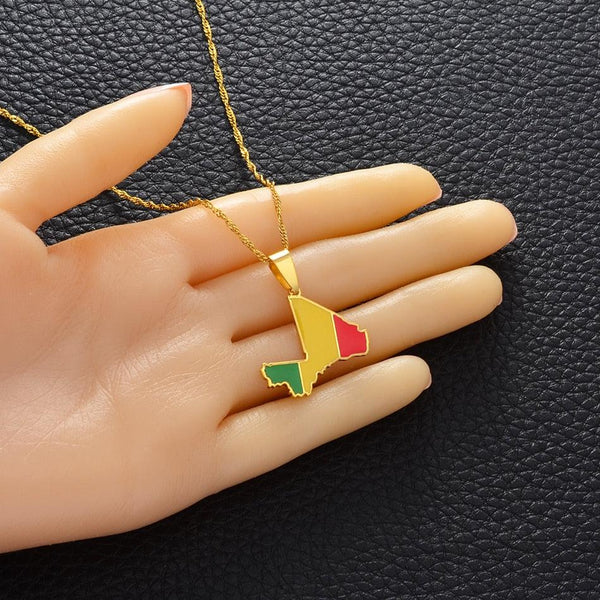 Mali Flag Map Necklace