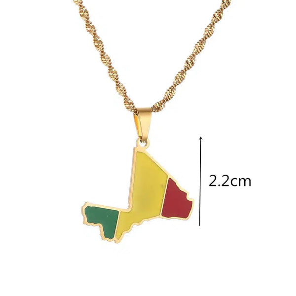 Mali Flag Map Necklace