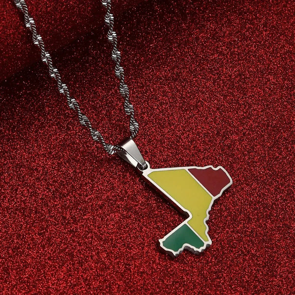 Mali Flag Map Necklace