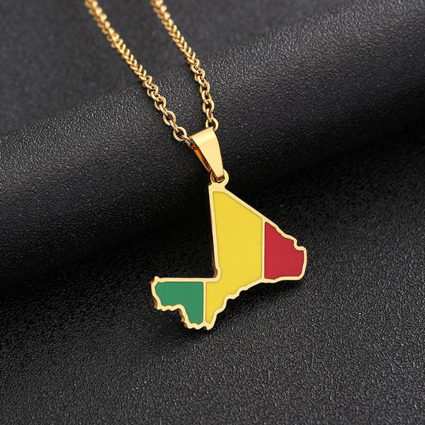 Mali Flag Map Necklace