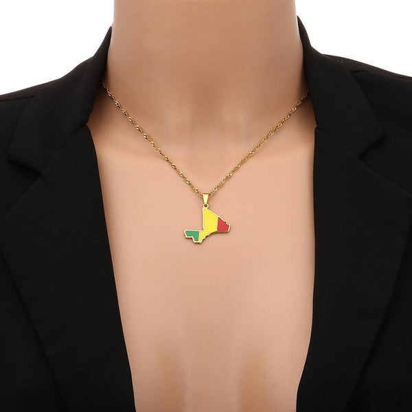 Mali Flag Map Necklace