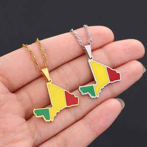 Mali Flag Map Necklace