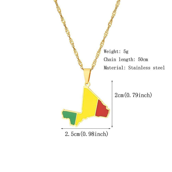 Mali Flag Map Necklace