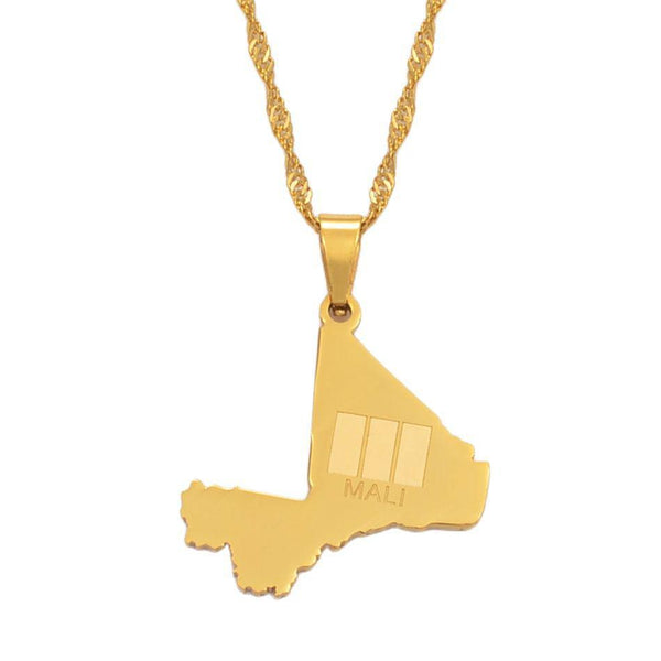 Mali Flag Map Necklace