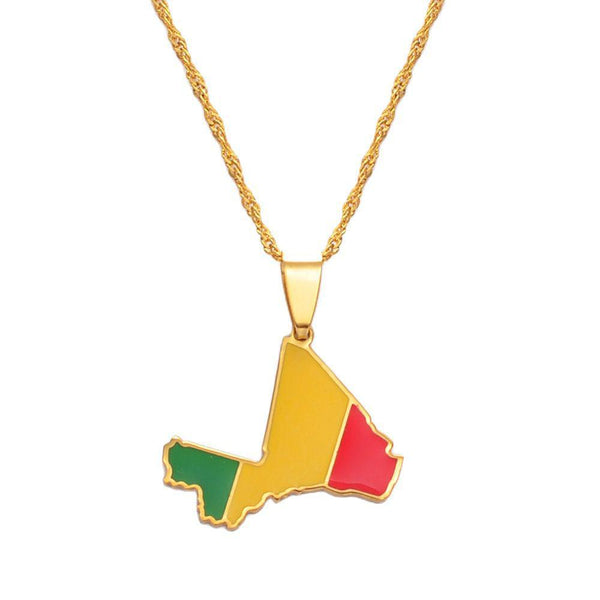 Mali Flag Map Necklace