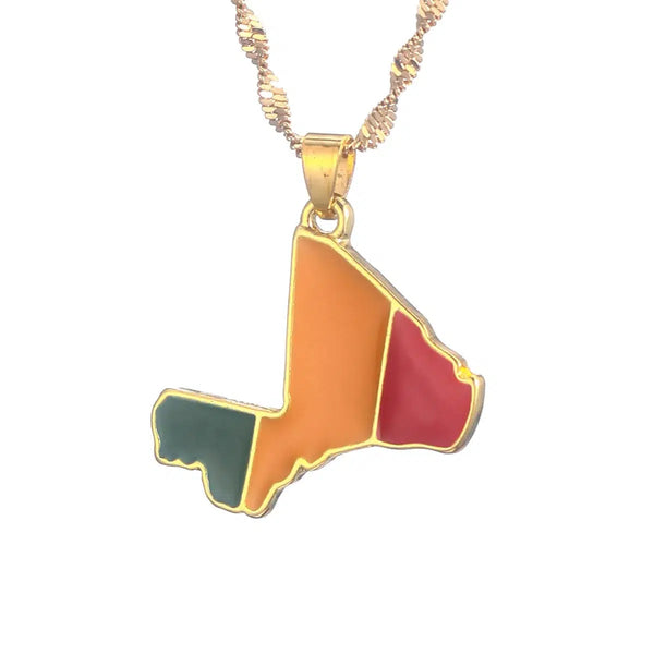 Mali Flag Map Necklace