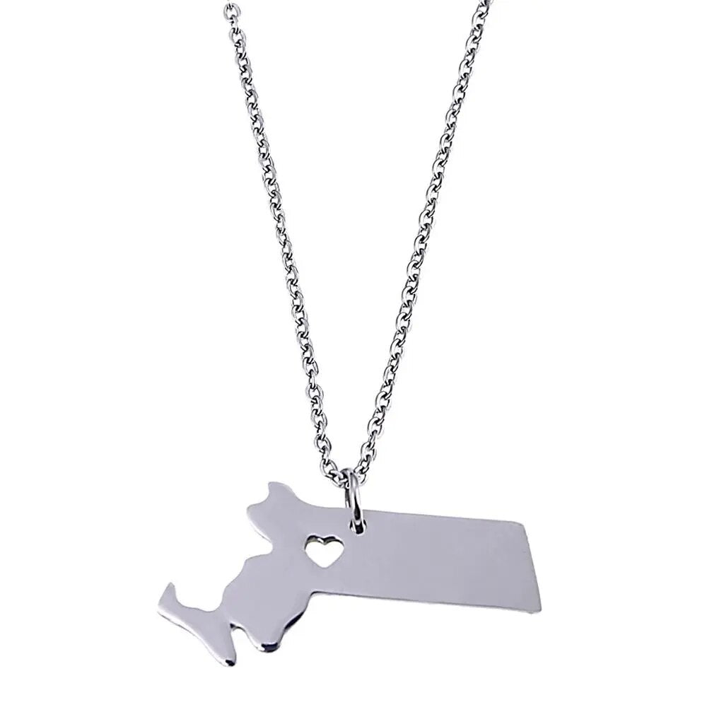 Massachusetts USA Map Necklace