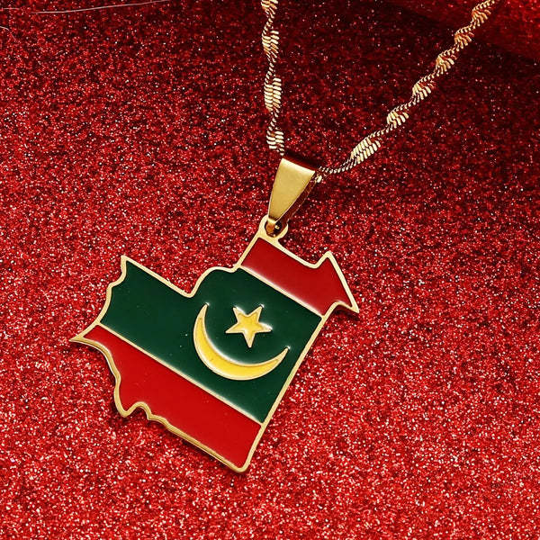 Mauritania Flag Map Necklace