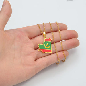 Mauritania Flag Map Necklace