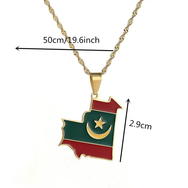 Mauritania Flag Map Necklace