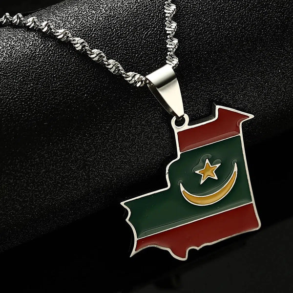 Mauritania Flag Map Necklace