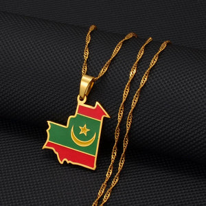 Mauritania Flag Map Necklace