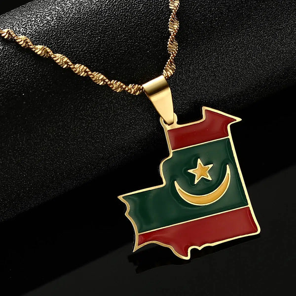 Mauritania Flag Map Necklace