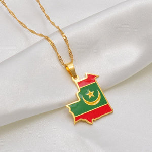 Mauritania Flag Map Necklace