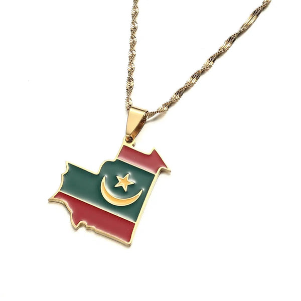 Mauritania Flag Map Necklace