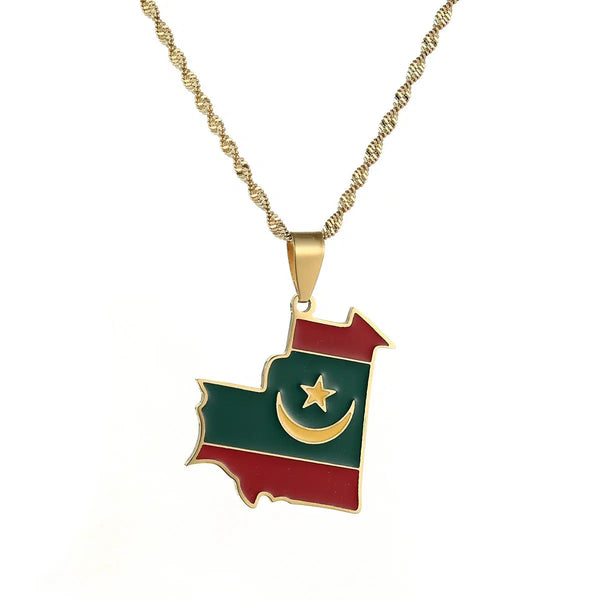 Mauritania Flag Map Necklace