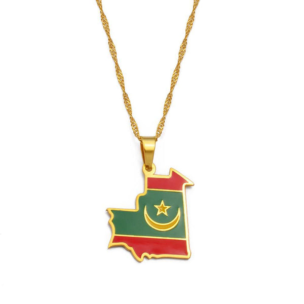 Mauritania Flag Map Necklace