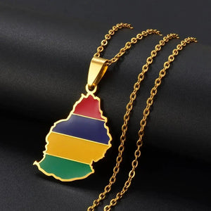Mauritius Flag Map Necklace