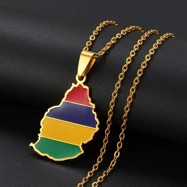 Mauritius Flag Map Necklace