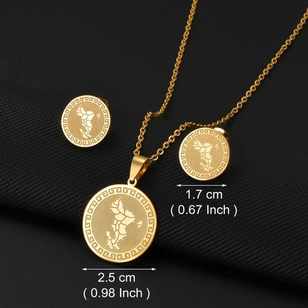 Mayotte Map Necklace and Earrings
