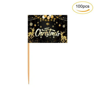 Merry Christmas Flag Toothpicks - Cupcake Toppers (100Pcs)