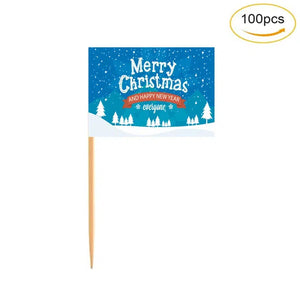 Merry Christmas Flag Toothpicks - Cupcake Toppers (100Pcs)