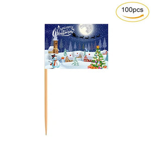 Merry Christmas Flag Toothpicks - Cupcake Toppers (100Pcs)