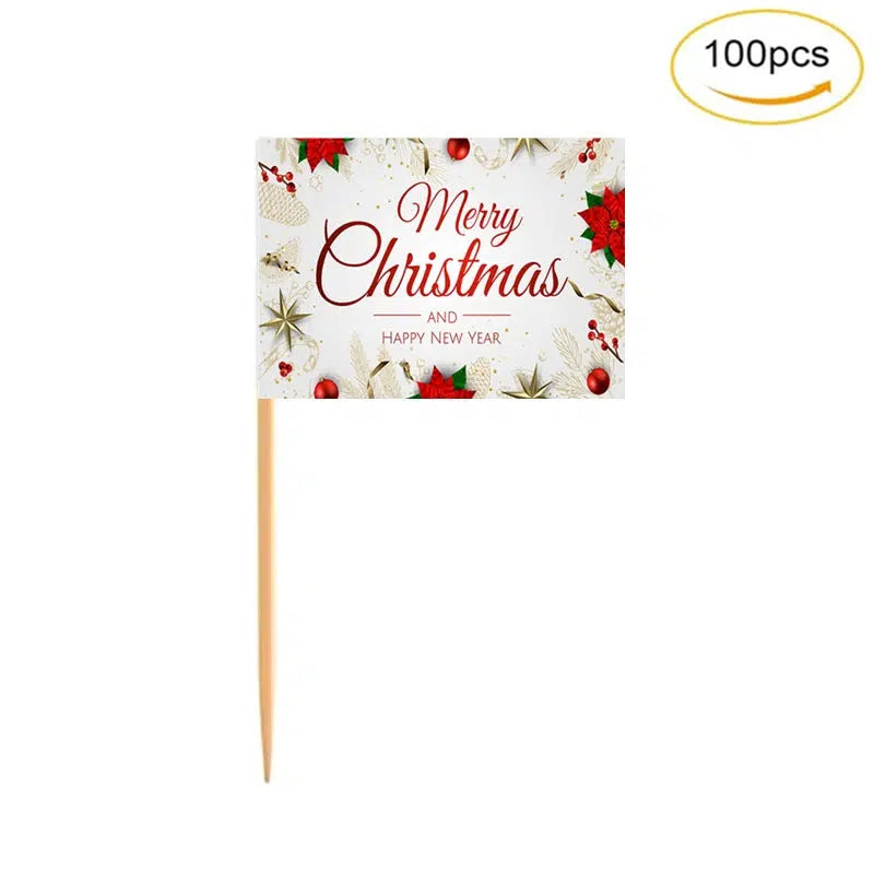 Merry Christmas Flag Toothpicks - Cupcake Toppers (100Pcs)