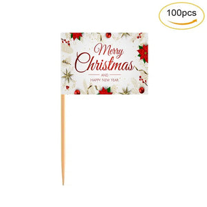Merry Christmas Flag Toothpicks - Cupcake Toppers (100Pcs)