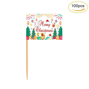 Merry Christmas Flag Toothpicks - Cupcake Toppers (100Pcs)