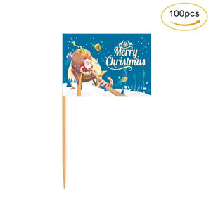 Merry Christmas Flag Toothpicks - Cupcake Toppers (100Pcs)