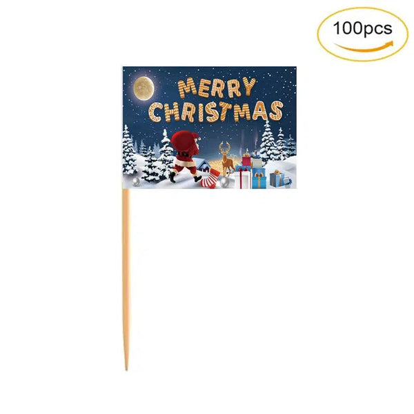 Merry Christmas Flag Toothpicks - Cupcake Toppers (100Pcs)