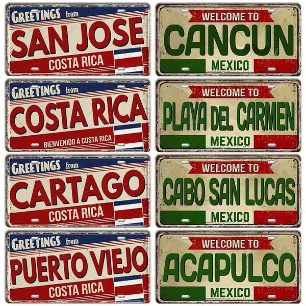 Mexico, Belize, Costa Rica, El Salvador & Honduras Flag License Plates