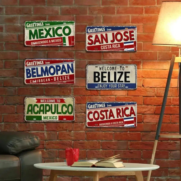 Mexico, Belize, Costa Rica, El Salvador & Honduras Flag License Plates