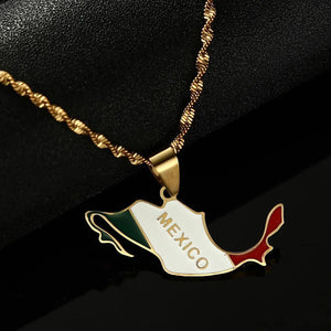 Mexico Flag Map Necklace