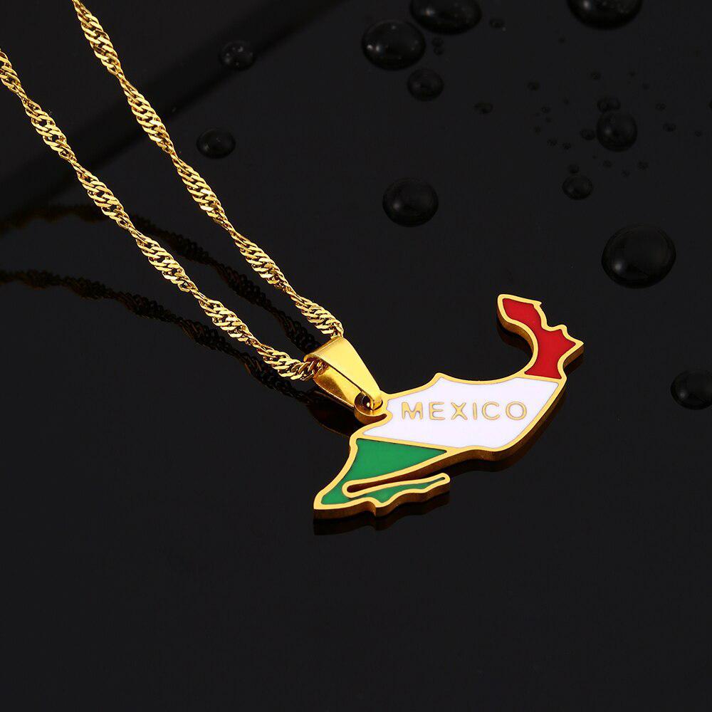 Mexico Flag Map Necklace