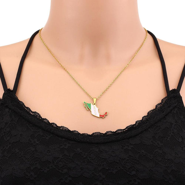 Mexico Flag Map Necklace